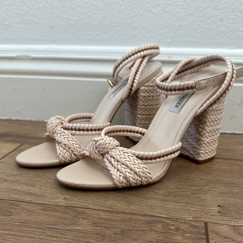 Steve Madden Braided Strap Block Heel Sandals in Nude